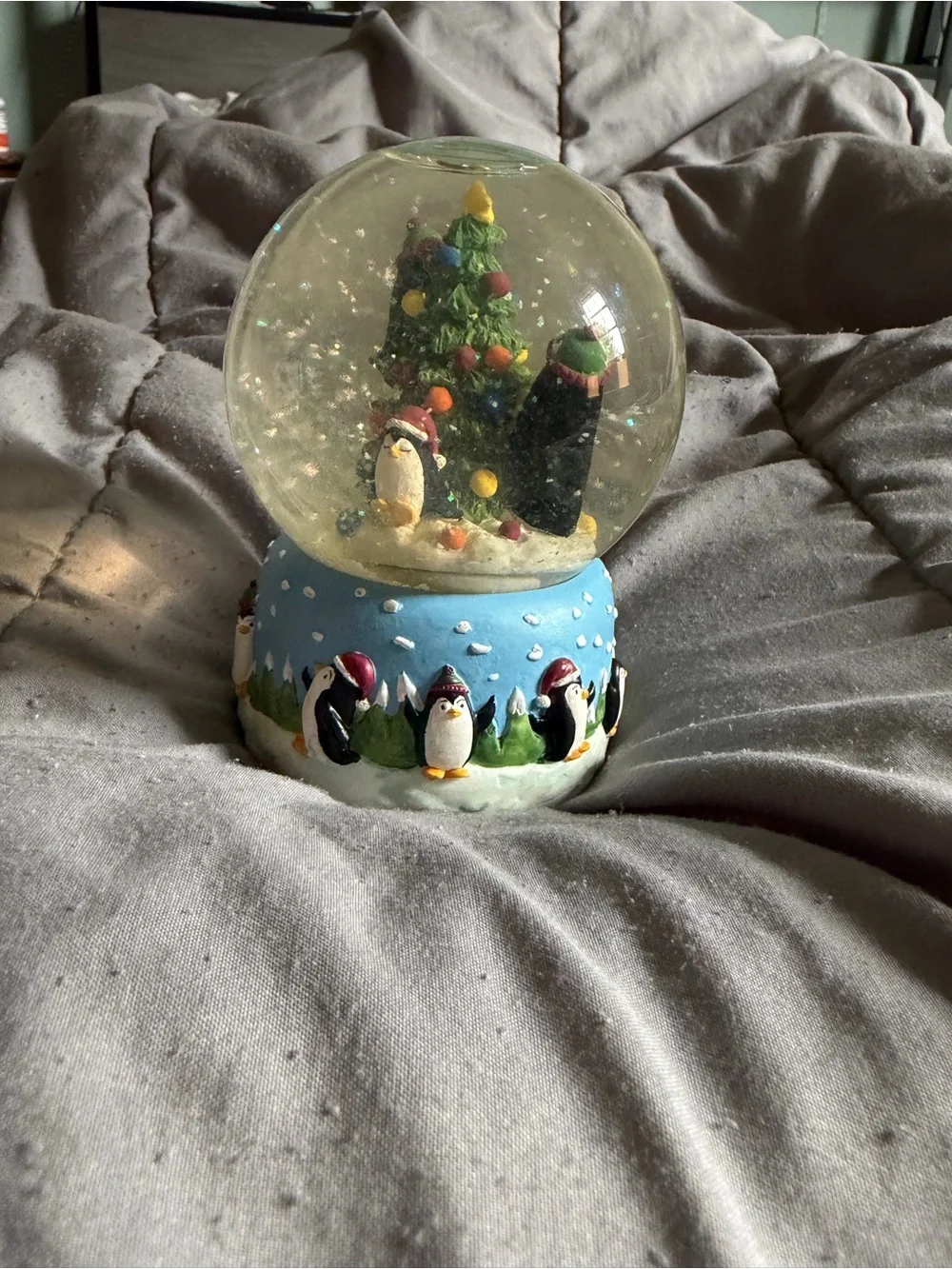 Festive Penguin Snow Globe Holiday Decor - Blue